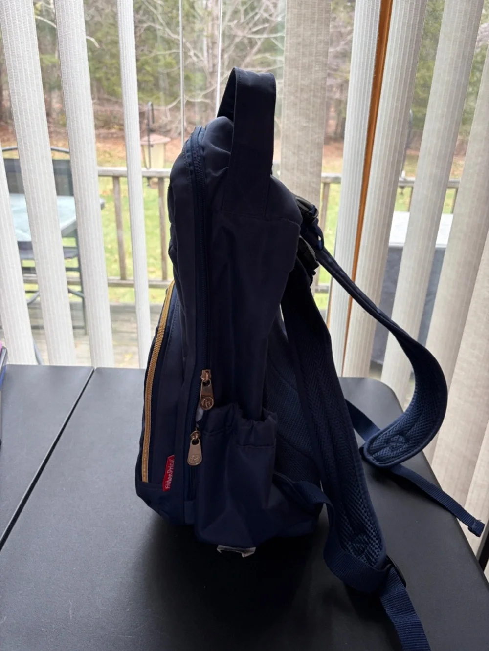 Fisher-Price Navy Blue Diaper Backpack with Gold Zippers